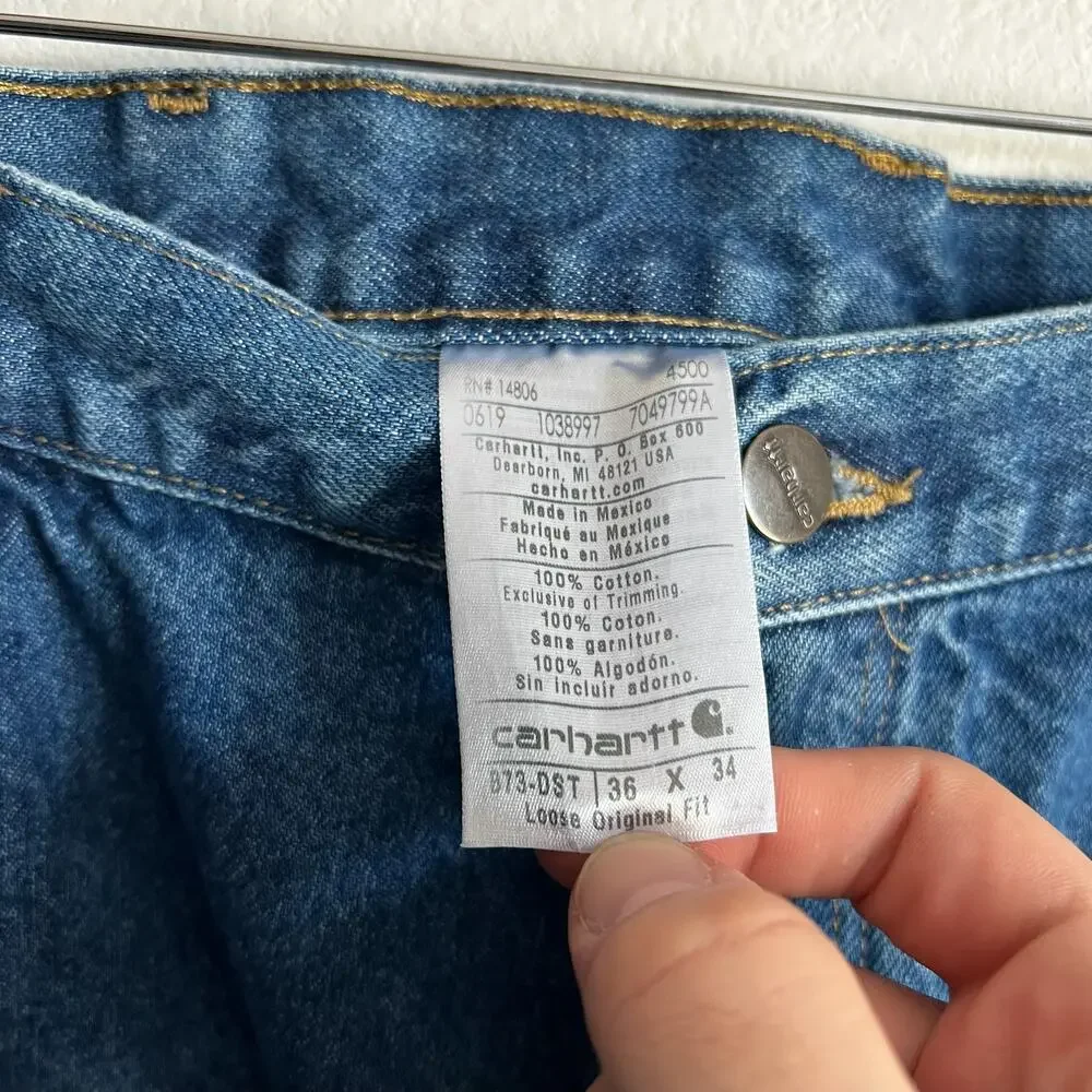 Carhartt denim blue jean double knee work wear carpenter shorts
